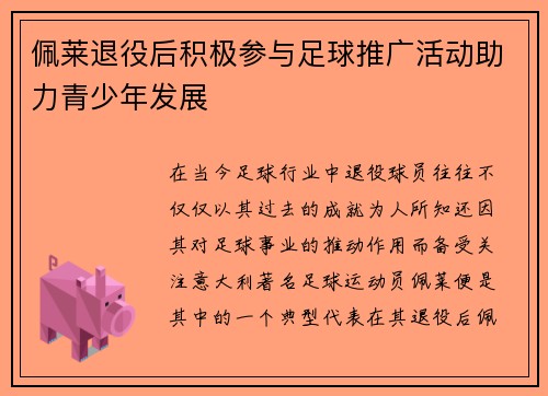 佩莱退役后积极参与足球推广活动助力青少年发展